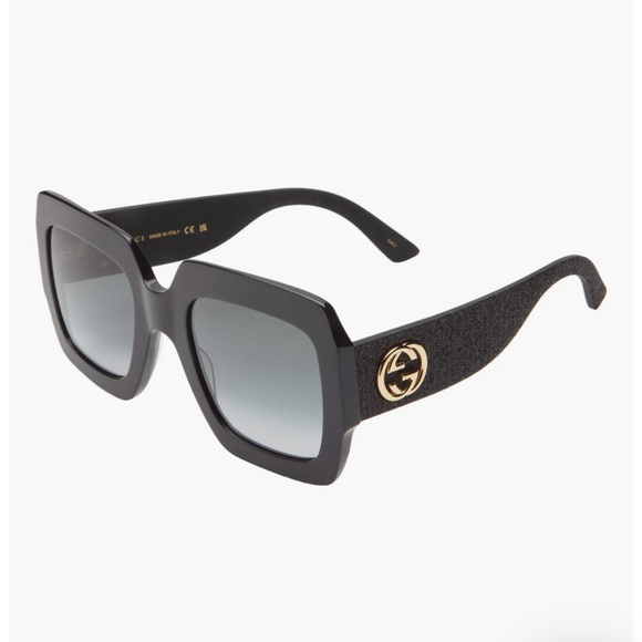 Authentic Gucci Black Glitter GG0102S Large Square Sunglasses w/Velvet Case - Picture 15 of 16